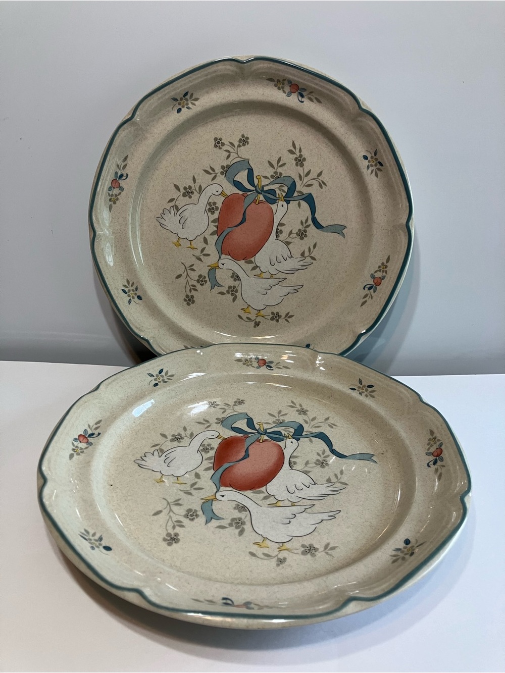 Set Of 2 Vtg Marmalade International Dinner Plates Geese Bows 10.5" Cottage Core